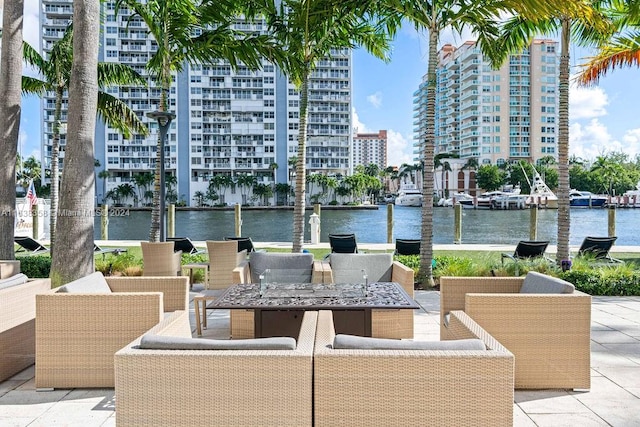 view of patio / terrace featuring a water view