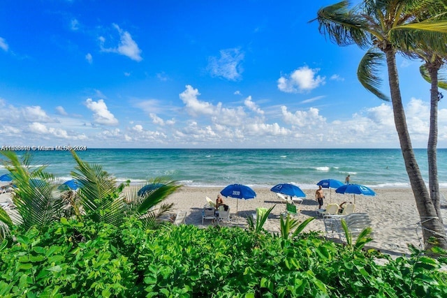 view of water feature featuring a beach view