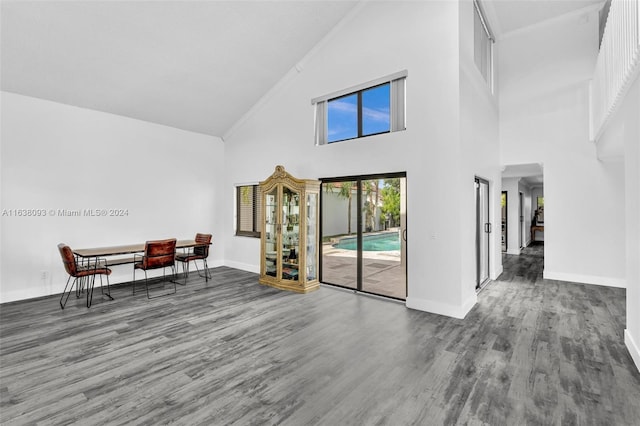 interior space featuring high vaulted ceiling and wood-type flooring