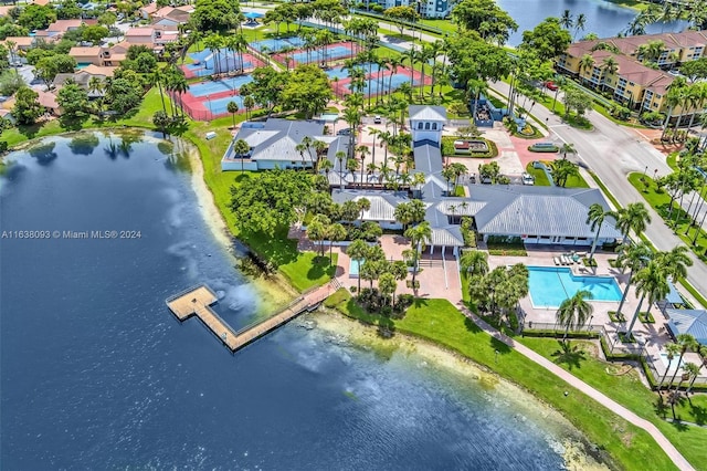 aerial view featuring a water view