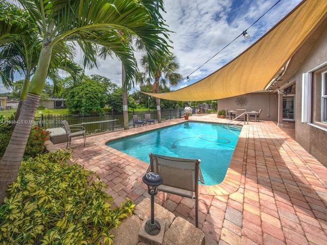 view of pool with a patio area, fence, and a fenced in pool