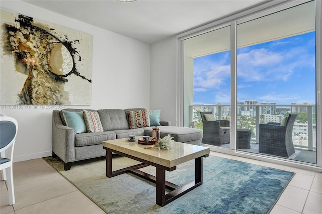 view of tiled living room