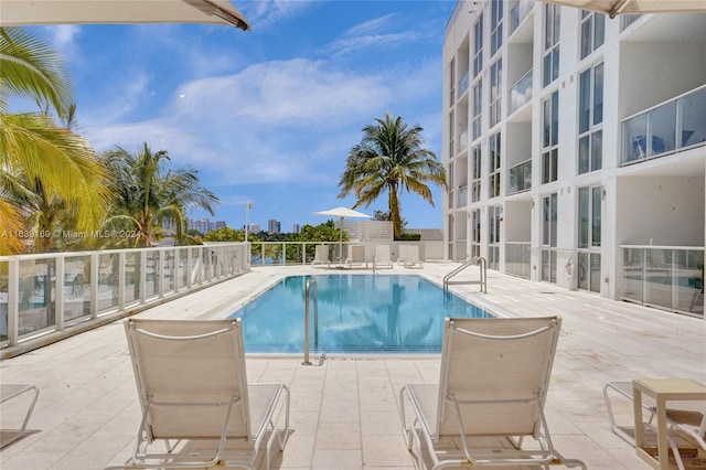 view of pool featuring a patio