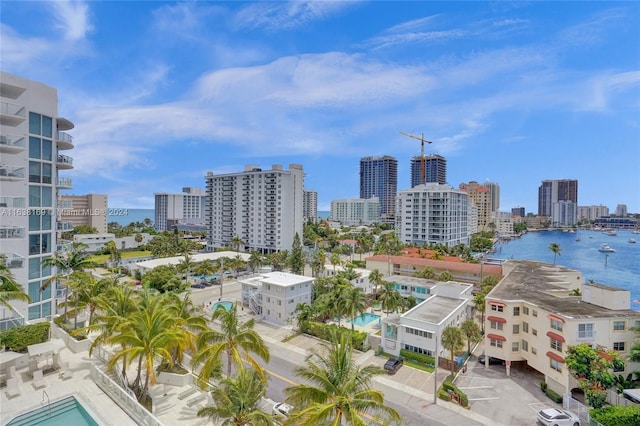 city view with a water view