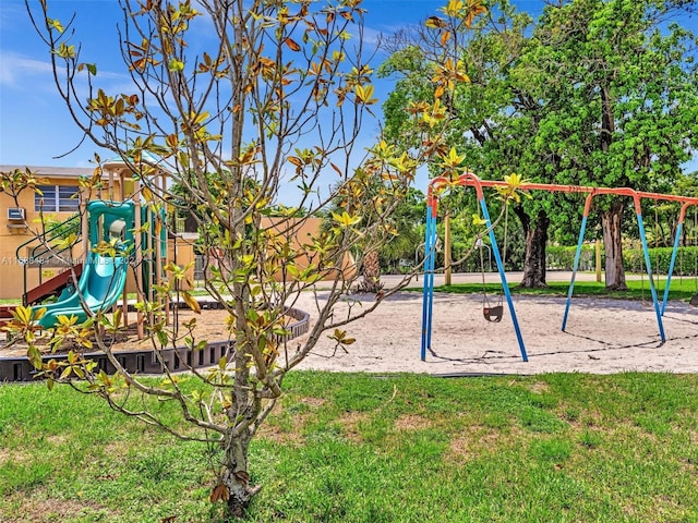 view of playground featuring a yard