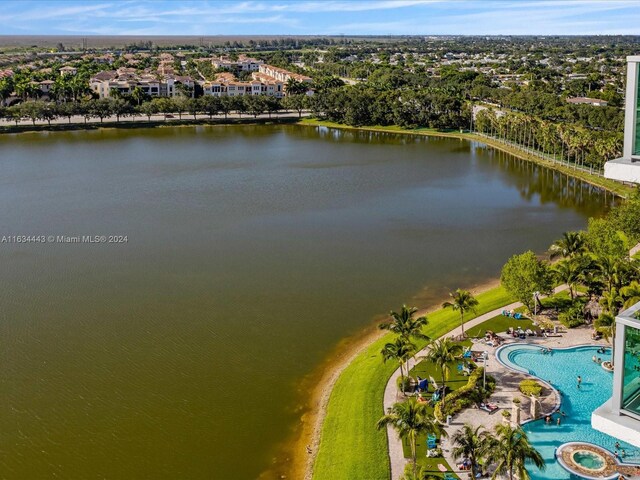 bird's eye view featuring a water view