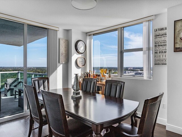 dining room with a wealth of natural light and dark hardwood / wood-style flooring