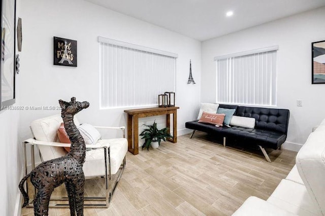 living room with light hardwood / wood-style flooring