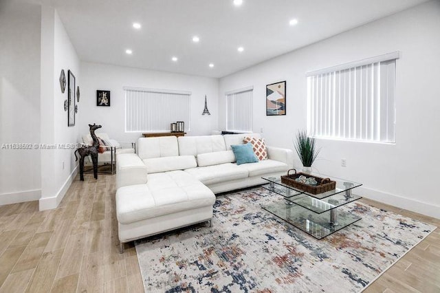 living room featuring light wood-type flooring