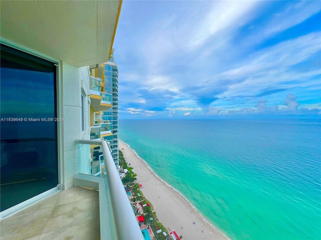 view of water feature with a beach view