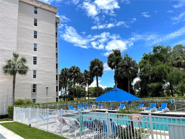 view of swimming pool with a patio