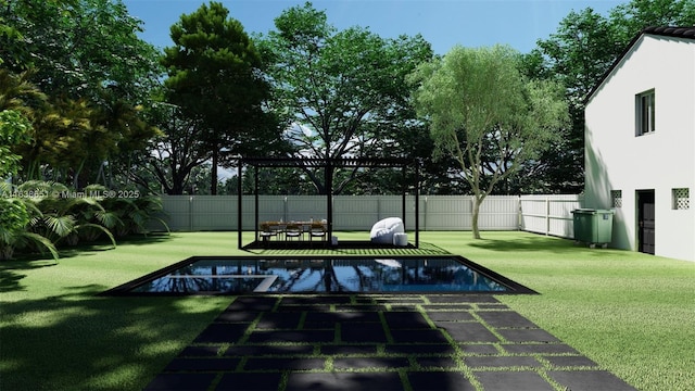 view of yard with a patio and a fenced in pool