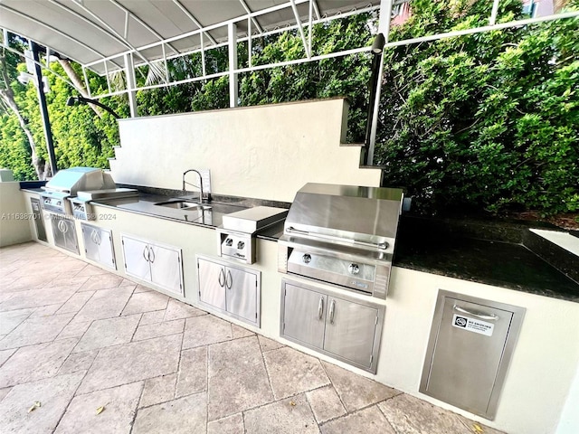 view of patio featuring grilling area, sink, and exterior kitchen