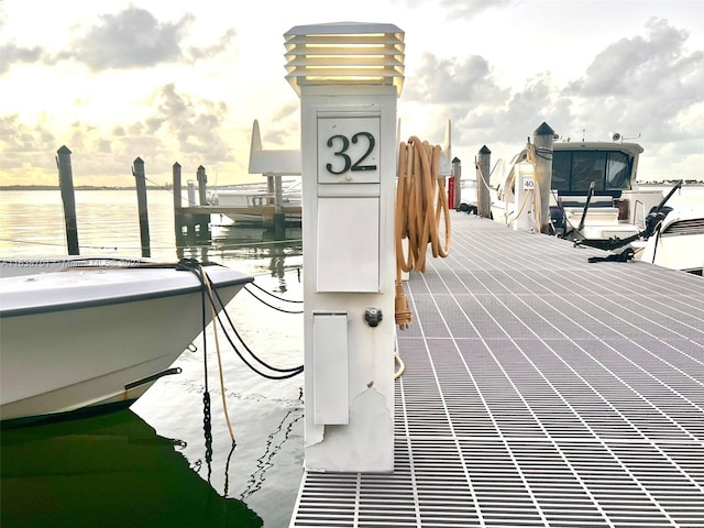 view of dock with a water view