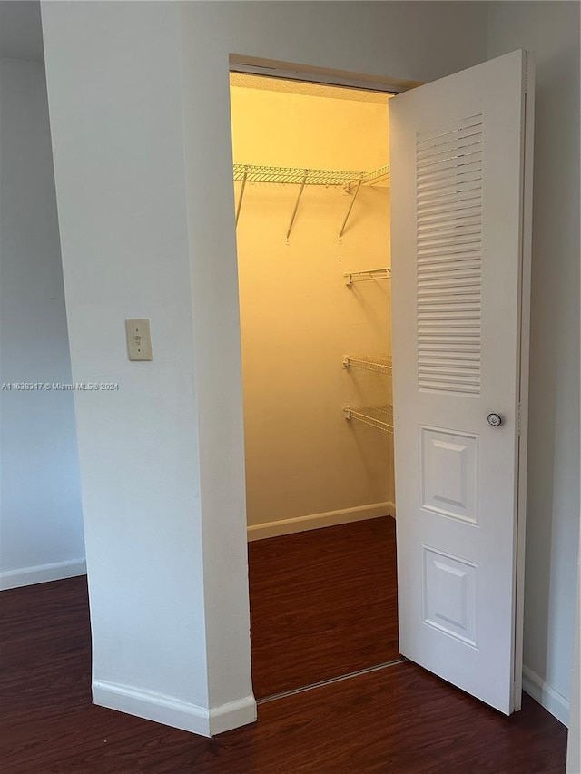 spacious closet featuring dark hardwood / wood-style floors