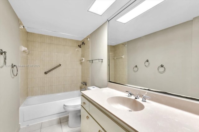 full bathroom featuring tile patterned flooring, toilet, vanity, and shower / bath combination