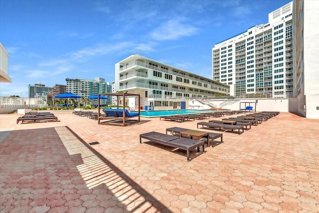 view of swimming pool with a patio area