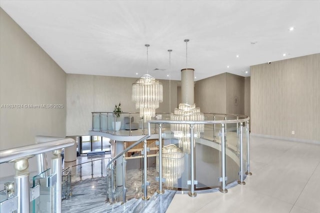 kitchen featuring an inviting chandelier