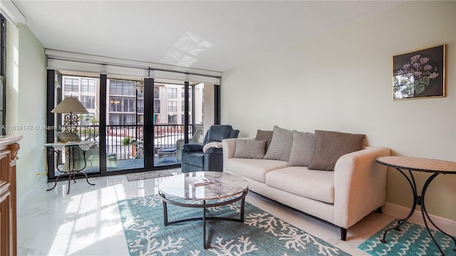 living room featuring light tile patterned floors