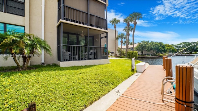 exterior space with a water view