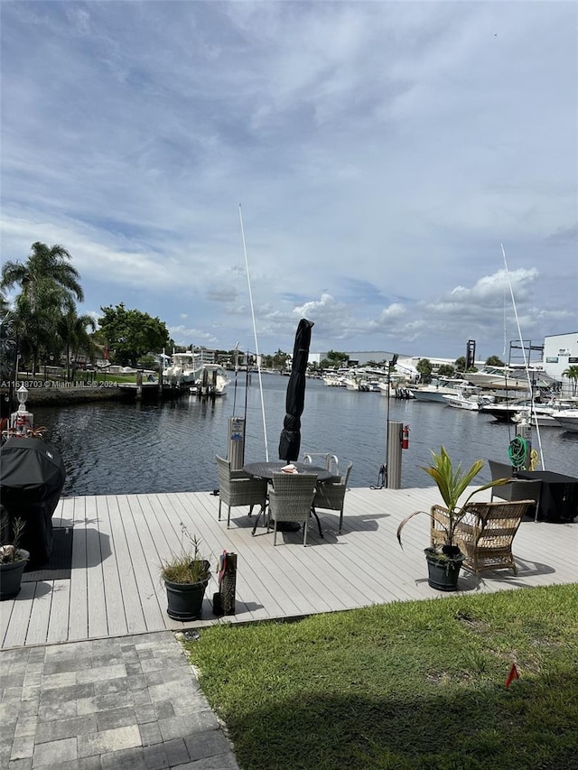 view of dock featuring a water view