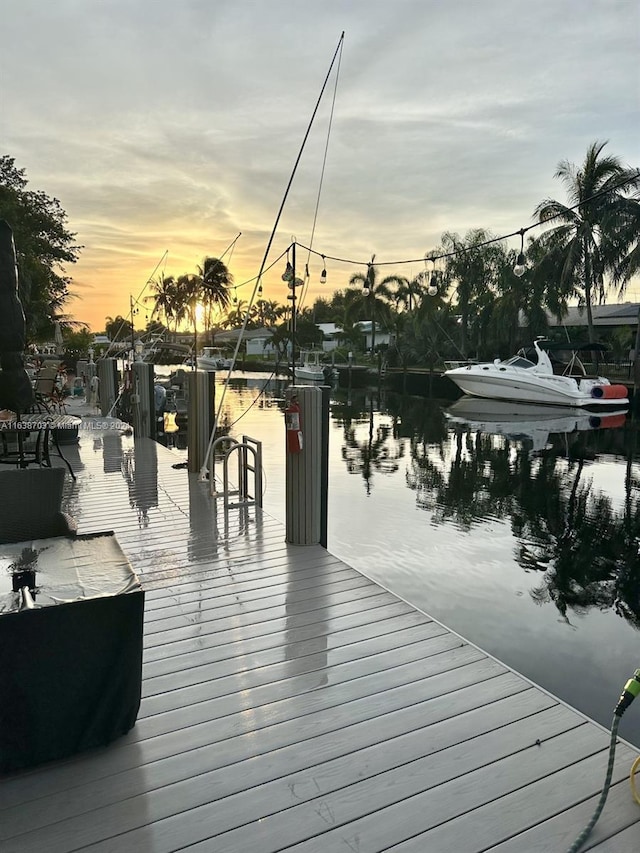 view of dock with a water view