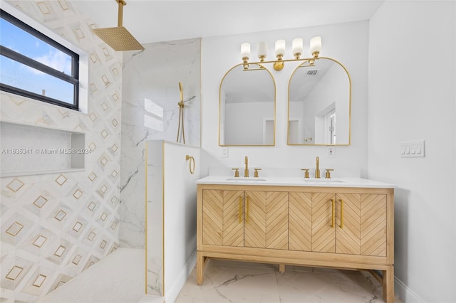 bathroom with vanity and walk in shower