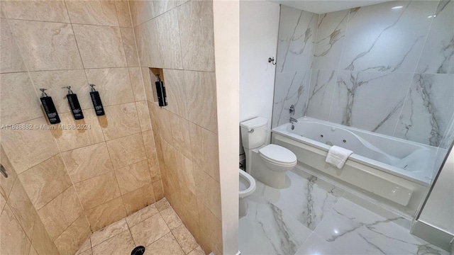 bathroom with a bidet, plus walk in shower, and toilet