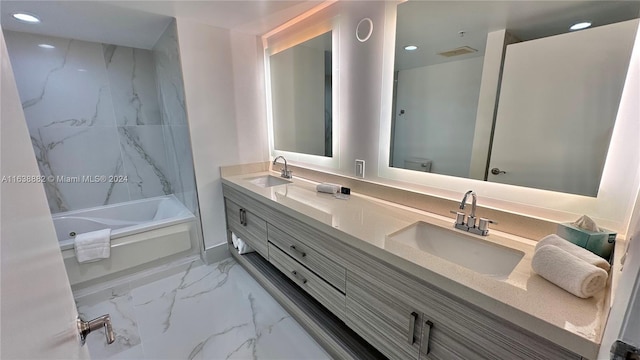 full bathroom featuring vanity,  shower combination, and toilet