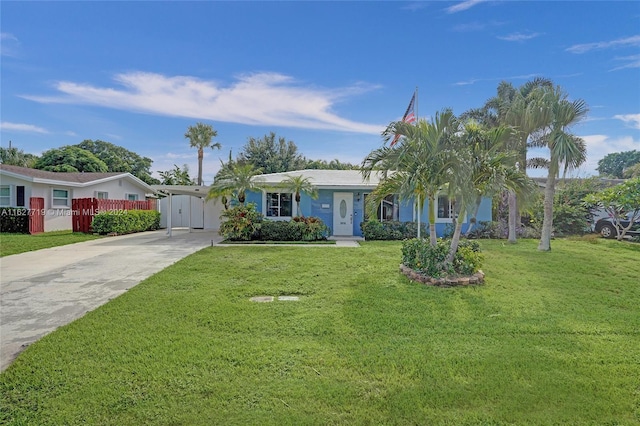 single story home with a front yard