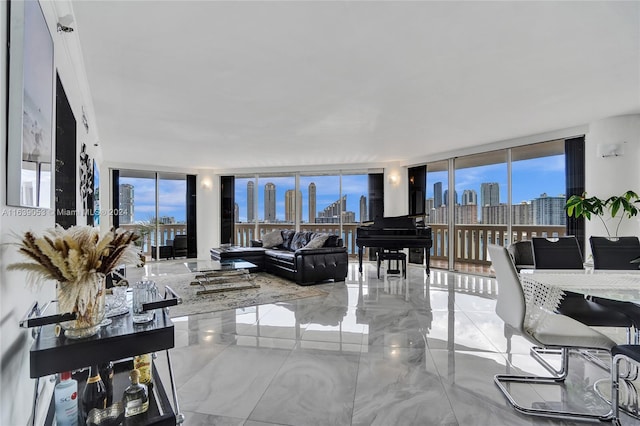 living room with expansive windows and a wealth of natural light