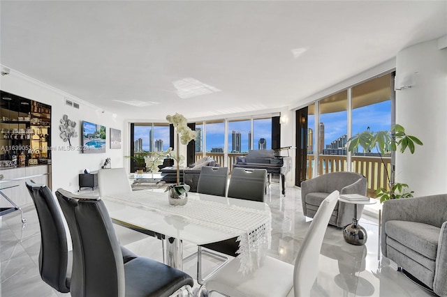 dining room with expansive windows