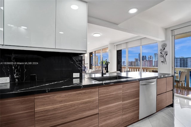 kitchen with dishwasher, a healthy amount of sunlight, and backsplash