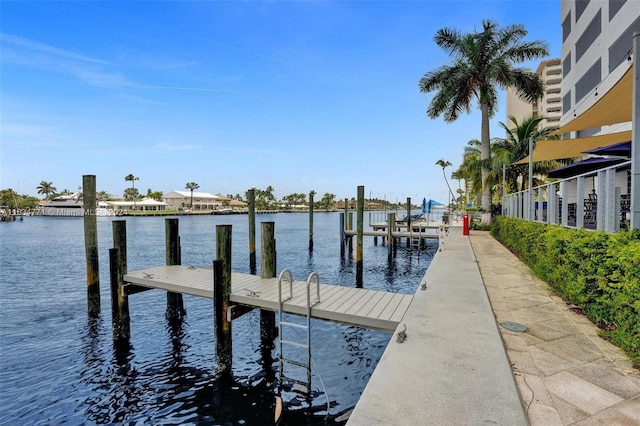 view of dock with a water view