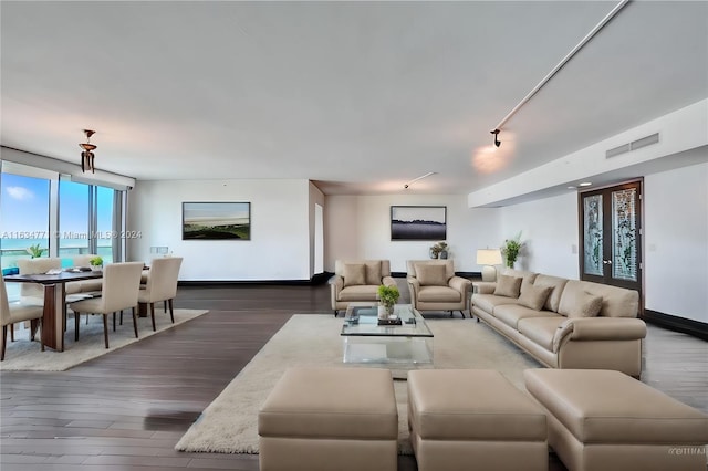 living room with hardwood / wood-style flooring