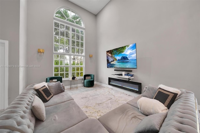 living room featuring vaulted ceiling