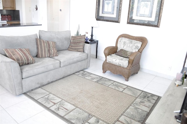 living room with light tile patterned floors