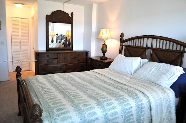 bedroom with carpet floors and a closet