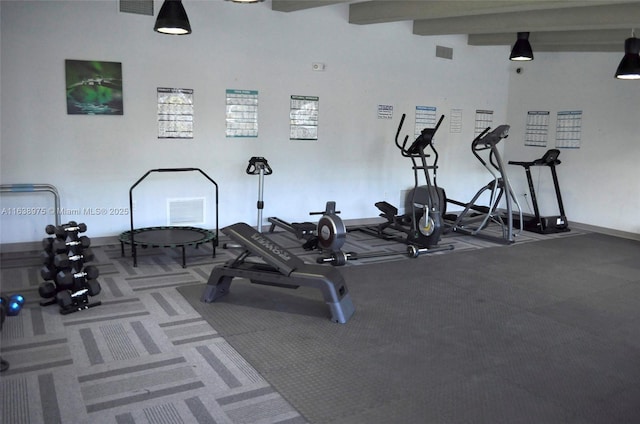 exercise room with carpet floors