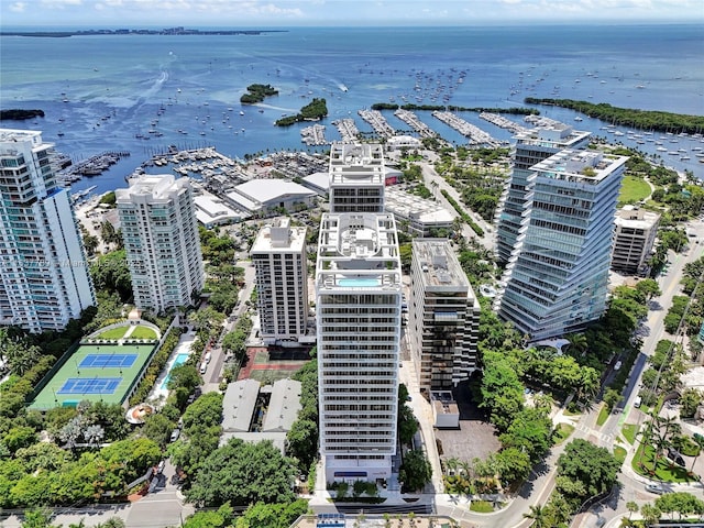bird's eye view featuring a water view