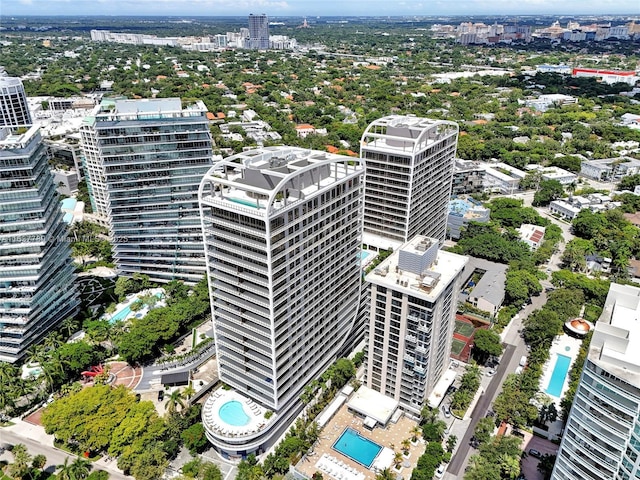 bird's eye view with a city view