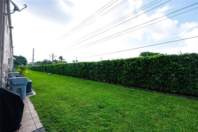 view of yard with a fenced backyard and central air condition unit