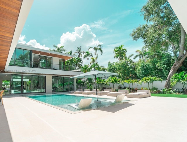 view of swimming pool with a patio area