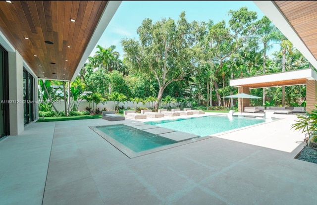 view of swimming pool with a patio