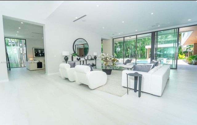 living room with expansive windows