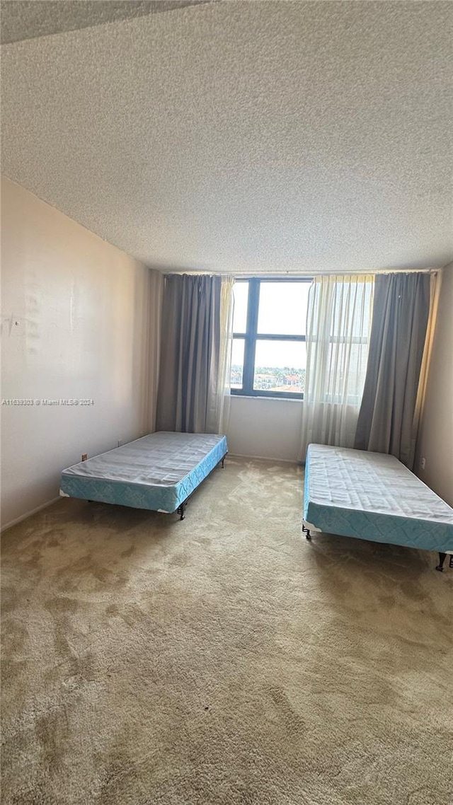 unfurnished bedroom with carpet floors and a textured ceiling