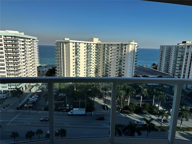 exterior space with a water view