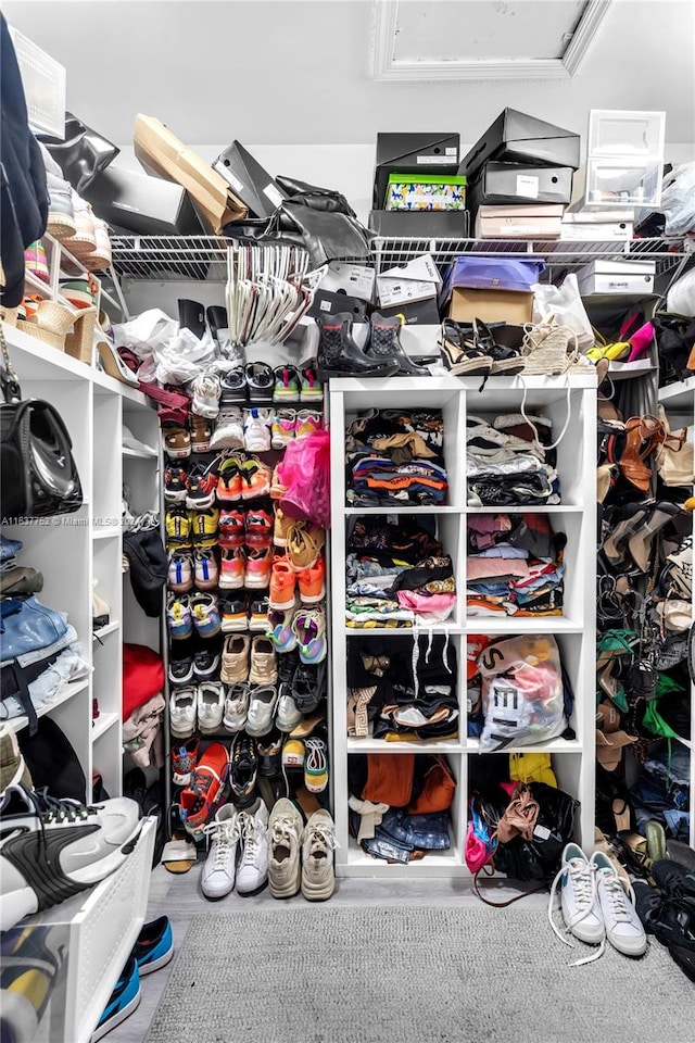 walk in closet featuring carpet