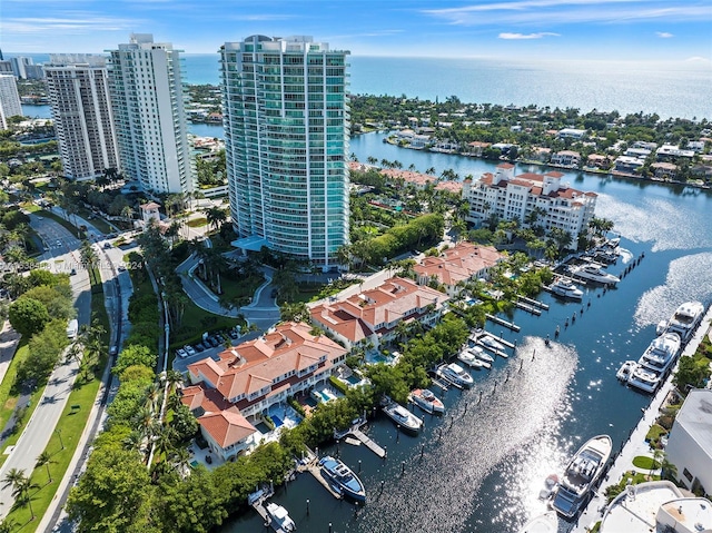 aerial view featuring a water view