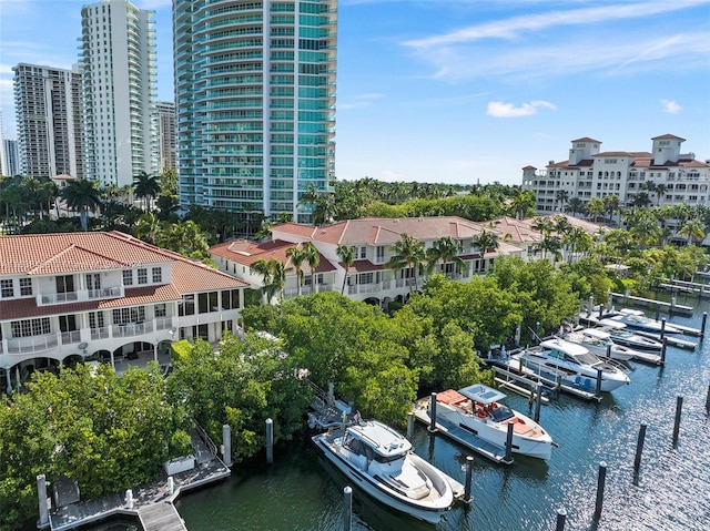 aerial view featuring a water view